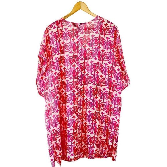 Tahari Pink & White Pattern V-Neck Tunic Beach Swim Cover Up - Picture 2 of 8